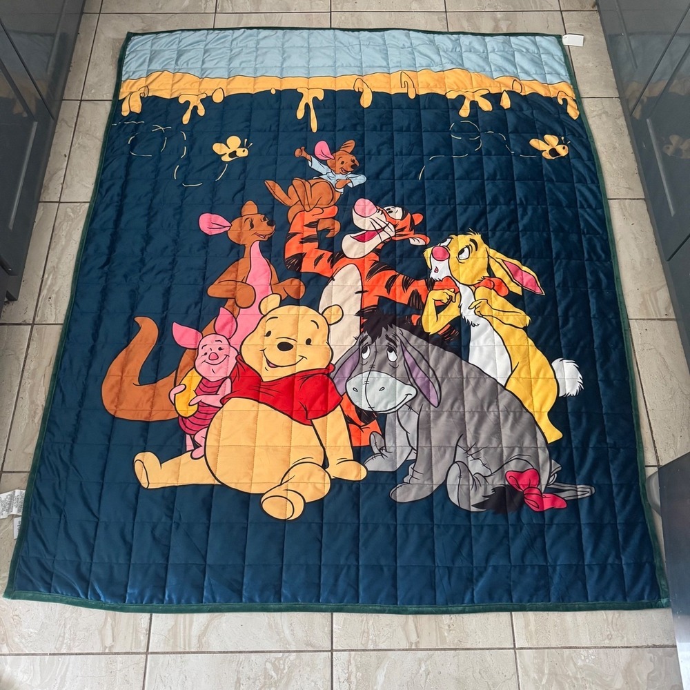 Disney Winnie the Pooh Friends 10lb Weighted Blanket 50x60 Navy Green Quilted
